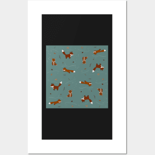 Winter Foxes in Teal Posters and Art